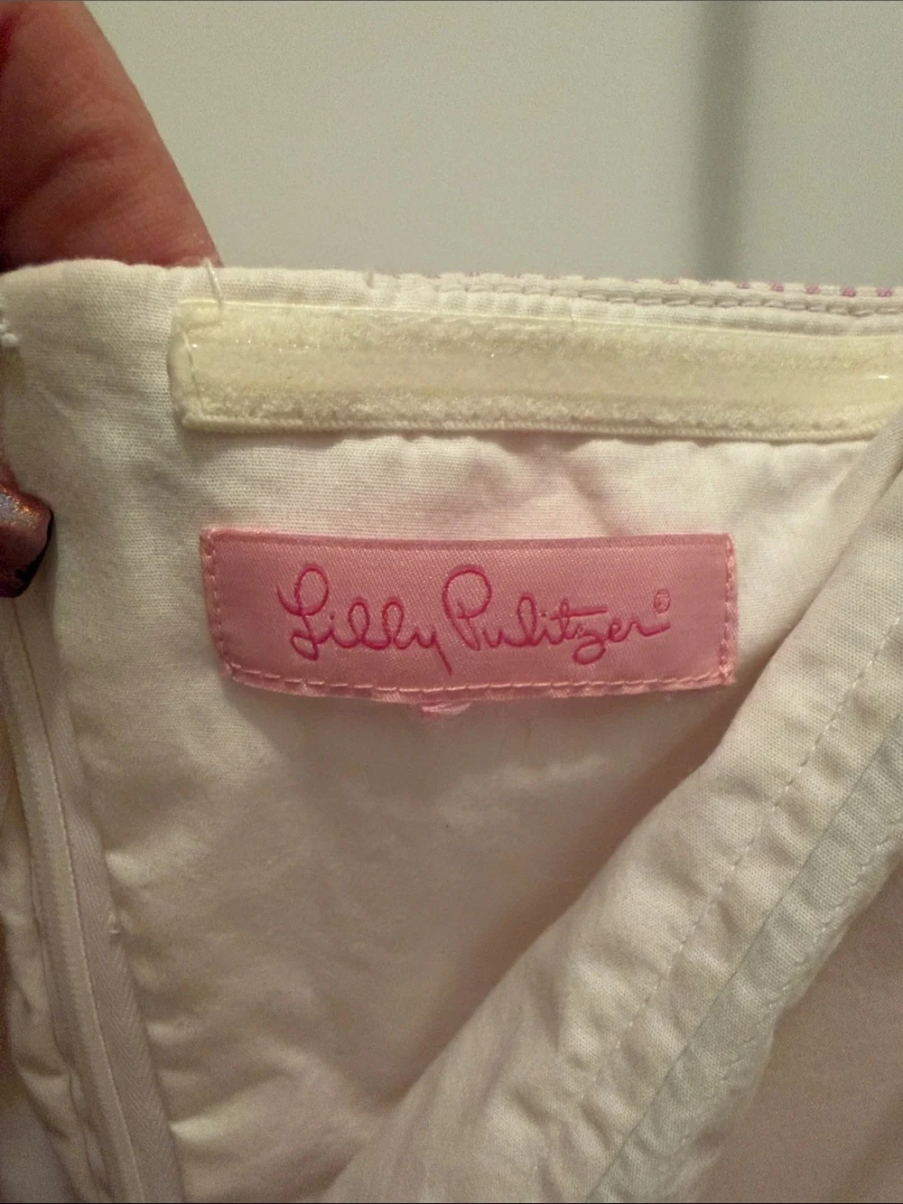 NWT Lilly Pulitzer Pink/White Strapless Seersucker Dress with Green Embroidery - Picture 7 of 7